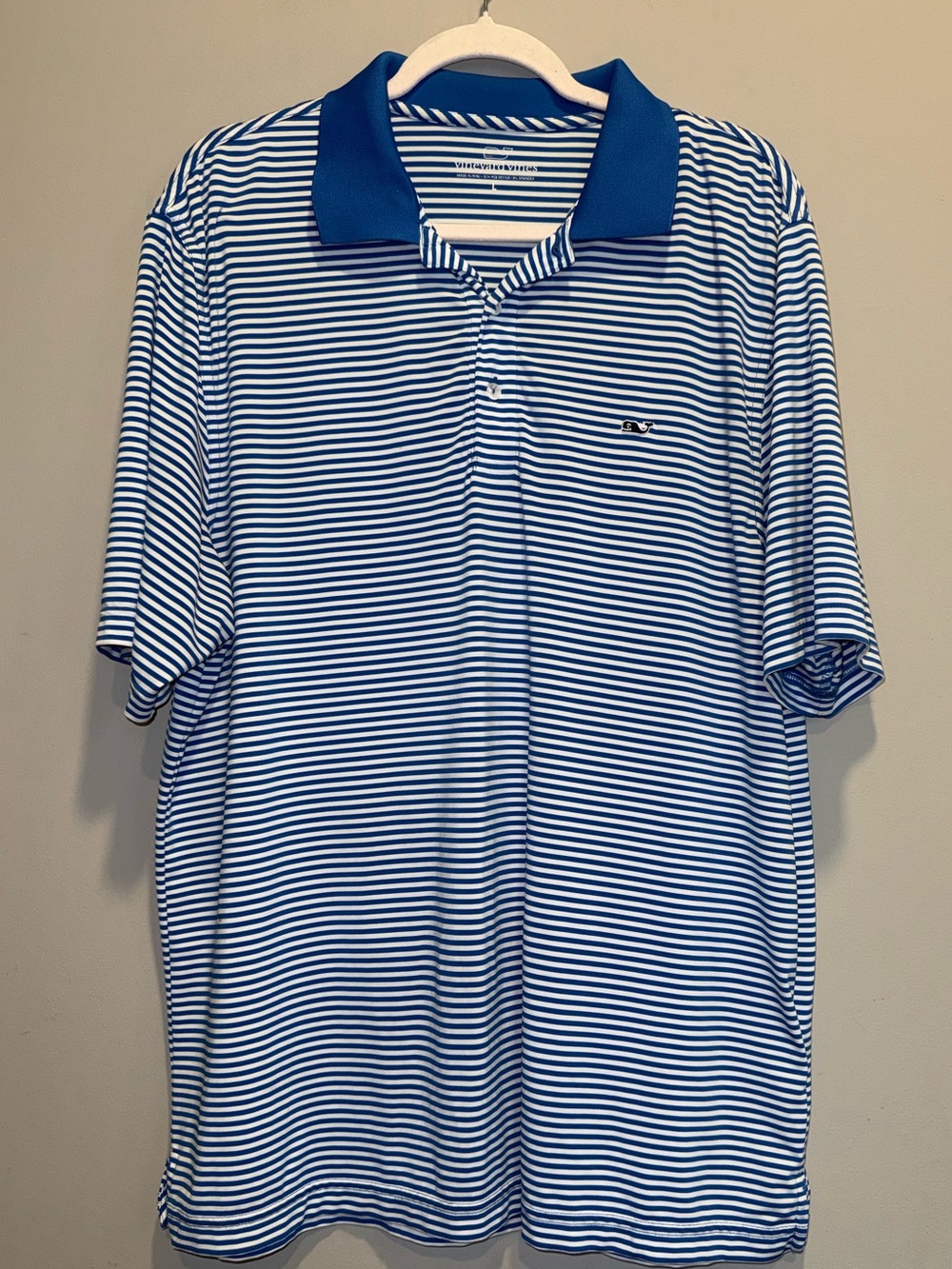 Vineyard Vines Blue and White Striped Polo with Solid Blue Collar